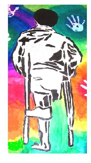 Art work by PSALM students depict the smallest target of landmines and cluster bombs...children